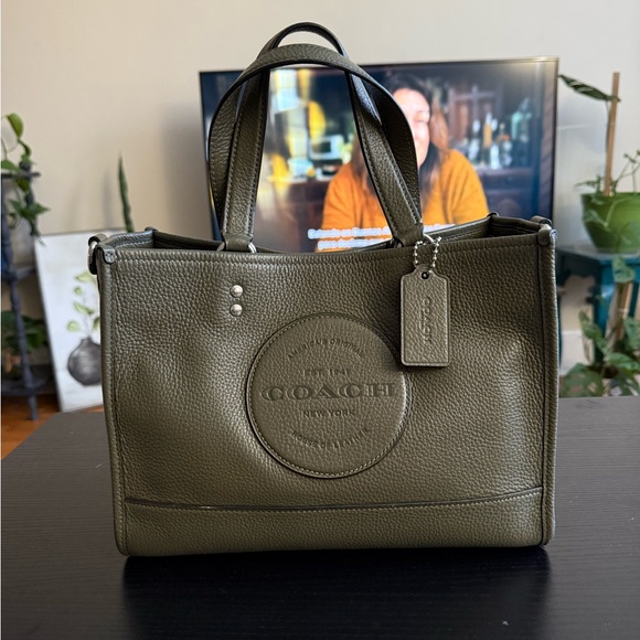 Coach Olive Green Leather Tote Bag - Picture 1 of 7